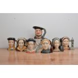 Royal Doulton character jugs, Henry VIII and his wives, all marked to the bases and all approx. 18cm