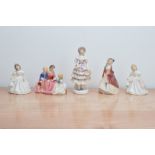 Five Royal Doulton ceramic figurines, comprising, Meg H.N. 2743, The Bedtime Story H.N. 2059,