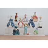 Ten Royal Doulton ceramic figurines, including two figurines of Debbie H.N. 2385, Cherie H.N. 2341