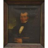 19th century British School, Portrait of a man, oil on canvas (canvas with holes AF), in a wooden