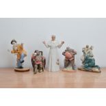 Five Royal Doulton ceramic figurines, comprising, Pope John Paul II H.N. 2888, The Clown H.N.