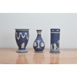 Three 20th century Jasperware items, comprising two vases of differing shapes 20cm H & 20.5cm H,