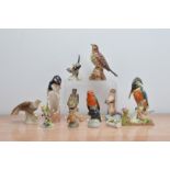 A collection of ceramic bird figurines, comprising examples from Goebel, the tallest 18cm high, a