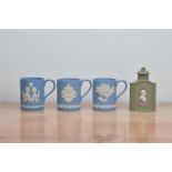 Three 20th century Wedgwood Commemorative Jasperware mugs, comprising one for The Royal Wedding