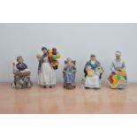 Five Royal Doulton ceramic figurines, comprising, Schoolmarm H.N. 2223, Biddy Penny-farthing H.N.