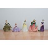 Five Royal Doulton ceramic figurines, comprising, a Bisque figurine of Geraldine H.N. 2348,