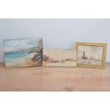 Three unframed coastal watercolours, varying sizes, the largest 23cm x 31cm (3)