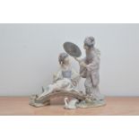 A Lladro figural group, depicting two Japanese Ladies on a bridge 'Springtime in Japan' 29cm H, in