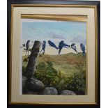 Neil Patey (British, Contemporary), Swallows on Dartmoor, gouache, signed bottom right framed and