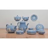 A collection of mid to late 20th century Wedgwood Jasperware ceramics, including a teapot 14cm high,