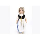 A Schoenau & Hoffmeister 914 child doll, with blue lashed sleeping eyes, blonde mohair wig,