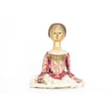 A rare large late 18th century English carved and painted wooden doll's head and torso, with inset