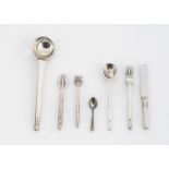 Modern dolls' house white metal cutlery, comprising a set of eight knives, eight forks, eight