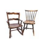 Two late 19th century children's chairs, a rocking chair with carved back rests --22in. (56cm.)