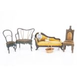 A Waltershausen dolls’ house Gothic chair, with gilt transfer and original light brown velvet