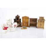 Various dolls’ house furniture, an upright piano —4¾in. (12cm.) high; a white painted convertible