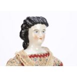 A Conta & Boehme mid 19th century china shoulder head lady doll with elaborate hair, with blue