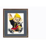 Original framed art work of the Colour Box teddy bear Blaze signed L Lovett 96, 23in. (53cm.)