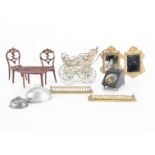 German metal dolls’ house furniture and chattels, a pair of cast metal gilt painted mirrors —2¾
