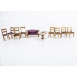 Small scale dolls’ house furniture, a plain wood sofa —3in. (7.5cm.) wide and three chairs with