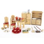 Dolls’ house kitchen items including Pit-A-Pat, Pit-A-Pat comprising carpet sweeper, mop, broom