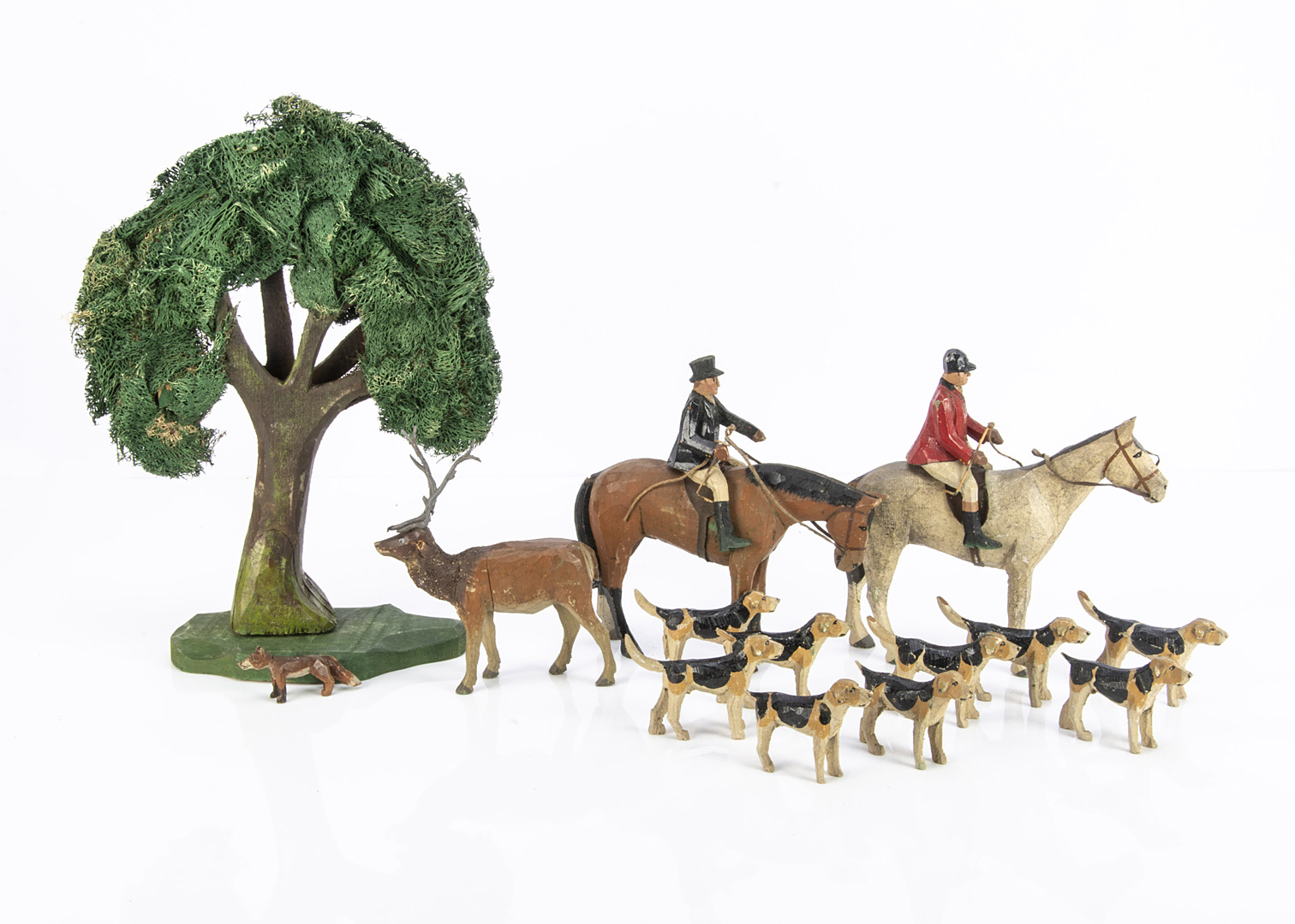 A Forest Toy of Brockenhurst hunting scene, hand painted carved wood, comprising man in riding