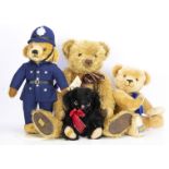Four Merrythought teddy bears, a Policeman Bear, a Cheeky Bright eyes, 451 of 500, a larger bear and