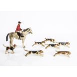 Forest Toy of Brockenhurst fox hunter, carved and painted grey horse with rider --7in. (18cm.)