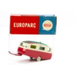 A CIJ Europarc Ref No.3/27T Camping Caravan, cerise and white body, green plastic roof panel,
