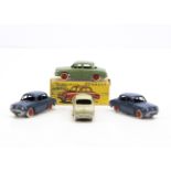 CIJ Ref No.3/56 Renault Dauphine, four examples, dark blue body, red plastic hubs (2), green body,