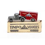 A Timpo Toys Articulated Box Van, grey cab, red trailer with 'Timpo Toys' transfers to sides, bare