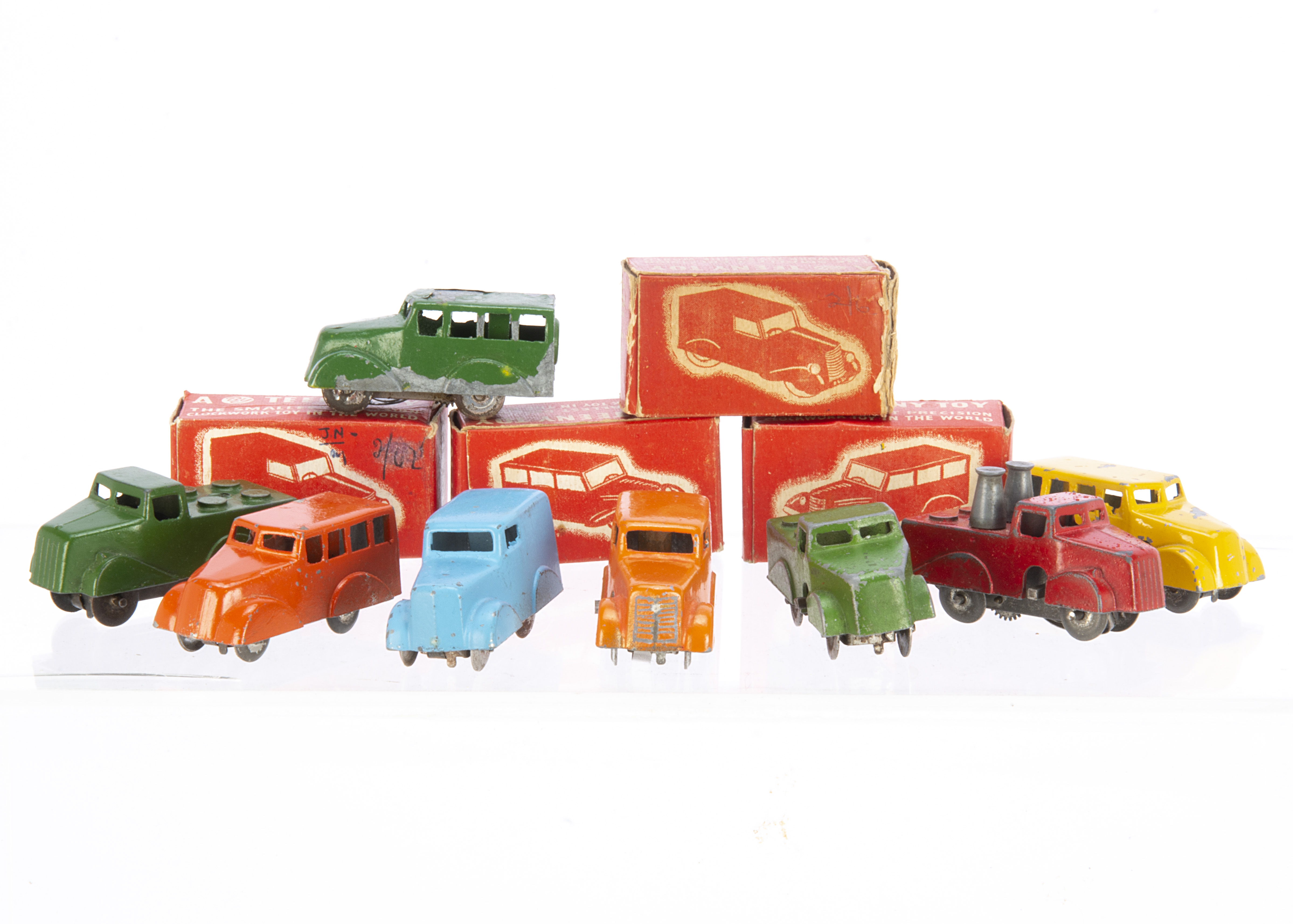 Teeny Toy Clockwork Diecast Toys, Light Van (2), orange, blue, Shooting Brake (2), orange, yellow,