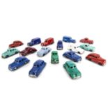 Timpo Plastic Gyro Toys, Saloon Car (7), Coupe (6), all differing colours, Ambulance, Fire Service