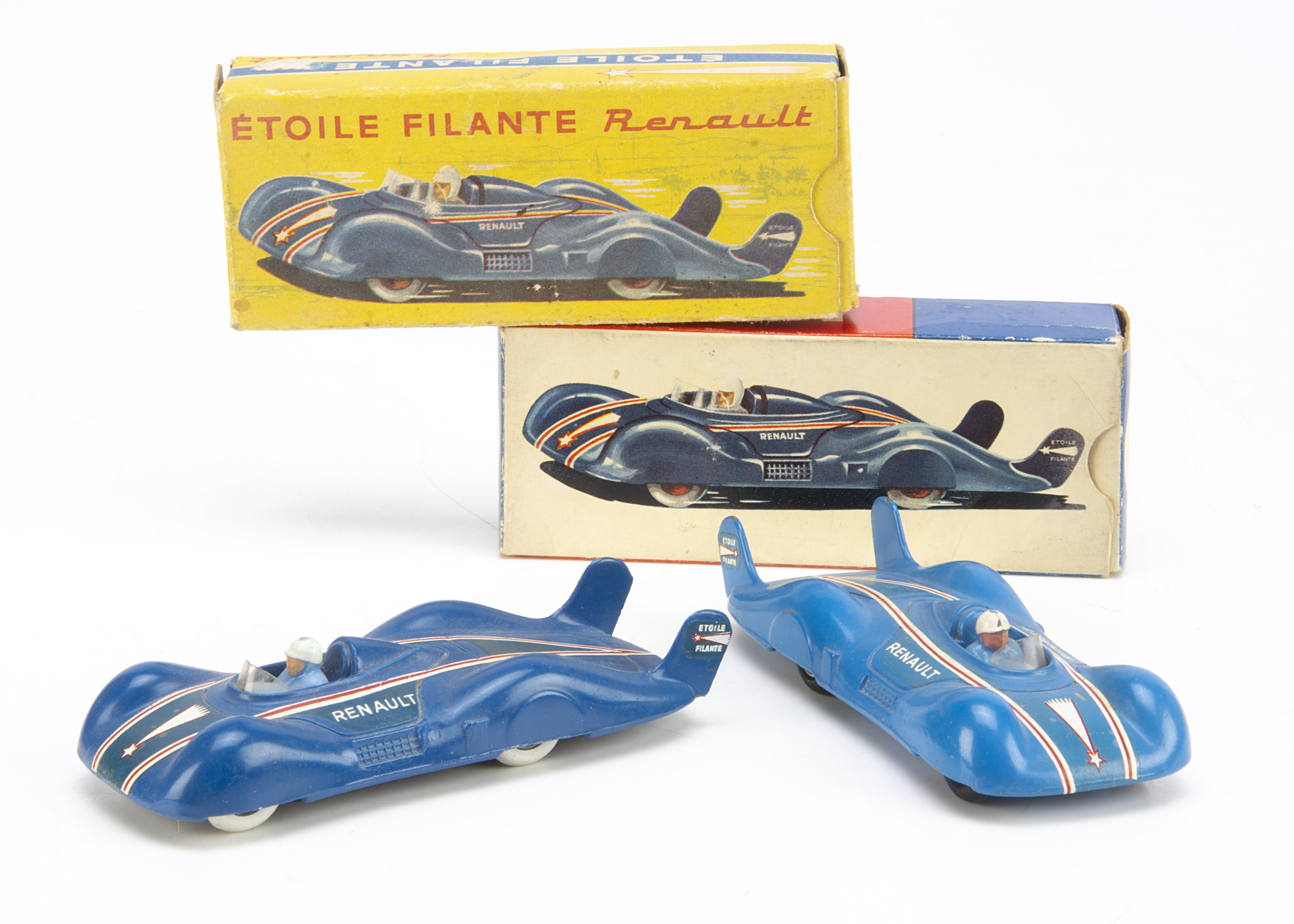 CIJ Ref No.3/2 Renault Etoile Filante, two examples, both blue body, shooting star decals, blue