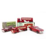 Maxwell & Milton Toys, No.304 Plymouth Sports Suburban, metallic red, No.814 'Mobilgas' Petrol