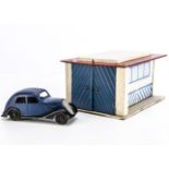 A CIJ Ref No.5/8 Renault Celtaquatre, tinplate clockwork car, blue body, four horizontal vents,