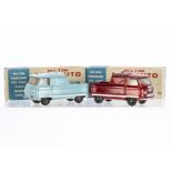 Milton Mini Auto Cars No.323 Commer Stake Truck, two examples, metallic red, pale blue, both with