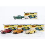 Maxwell Toys No.512 Volvo P.1800, four examples, orange, yellow, red, green, in original boxes, E,