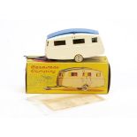 A CIJ Ref No.3/27 Camping Caravan, white body, blue roof panel, printed tinplate interior, plated