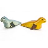 Two CIJ? Tinplate Clockwork Seals, one orange, one blue, both with rubber front flippers, 'Made In