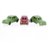 Robin Hood TP Series Saloon Car, three examples, all with clockwork motors, dark red, green (2), F-
