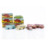 Maxwell Toys Mini Buses, No.528 Setra Bus (4), blue, cream, red, metallic red, No.525 Intercity