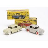 CIJ Ref No.3/56 Renault Dauphine, two examples, grey body, red plastic hubs, cream body, plated