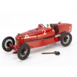 A CIJ Ref No.37/1 Alfa Romeo P2 Racing Car 1927, large tinplate clockwork racing car, red body, RN2,