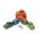 Teeny Toy Clockwork Diecast Toys, Saloon Car with wings, orange, in original box with key, loose