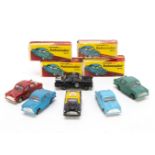 Maxwell Toys Ambassador Mark II, six examples, No.510 (3), green, light blue (2), No.520 Fire