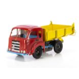 A CIJ Ref No.9/23 Saviem JL20 1959 Tipper Truck, large tinplate clockwork truck, red cab, blue