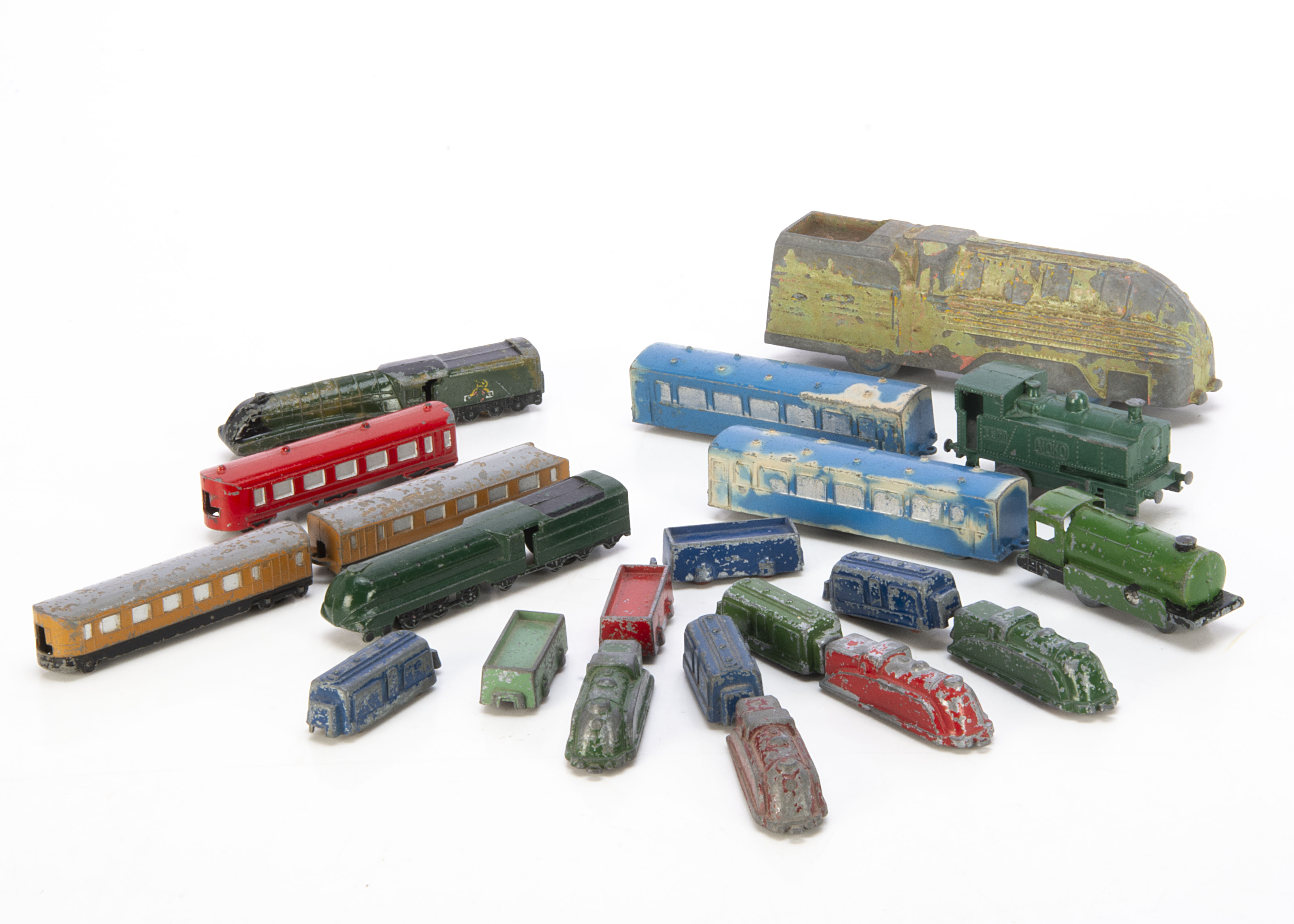 Various Diecast Floor Trains, including Moko 0-4-0 Tank Engine, Gaiety Toys Train Set (4), Kay