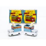 Maxwell Toys No.536 Circus Van, two examples, both light grey cabs, metallic blue plastic backs, two