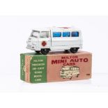 A Milton Mini Auto Cars No.320 Commer New Model Ambulance, white body, red cross decals, black